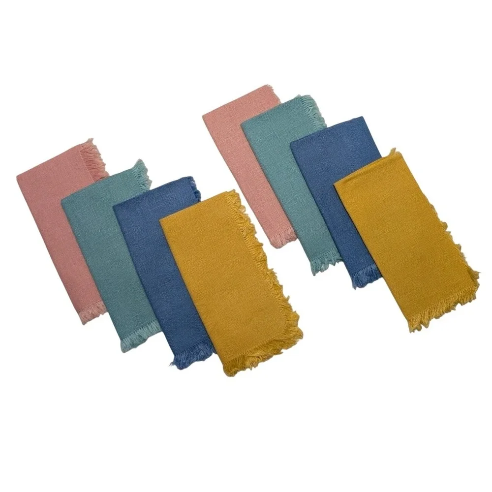 Vtg Cocktail Napkins Spring Pastel Easter Colors Fringe Retro Cotton Set of‎ 8